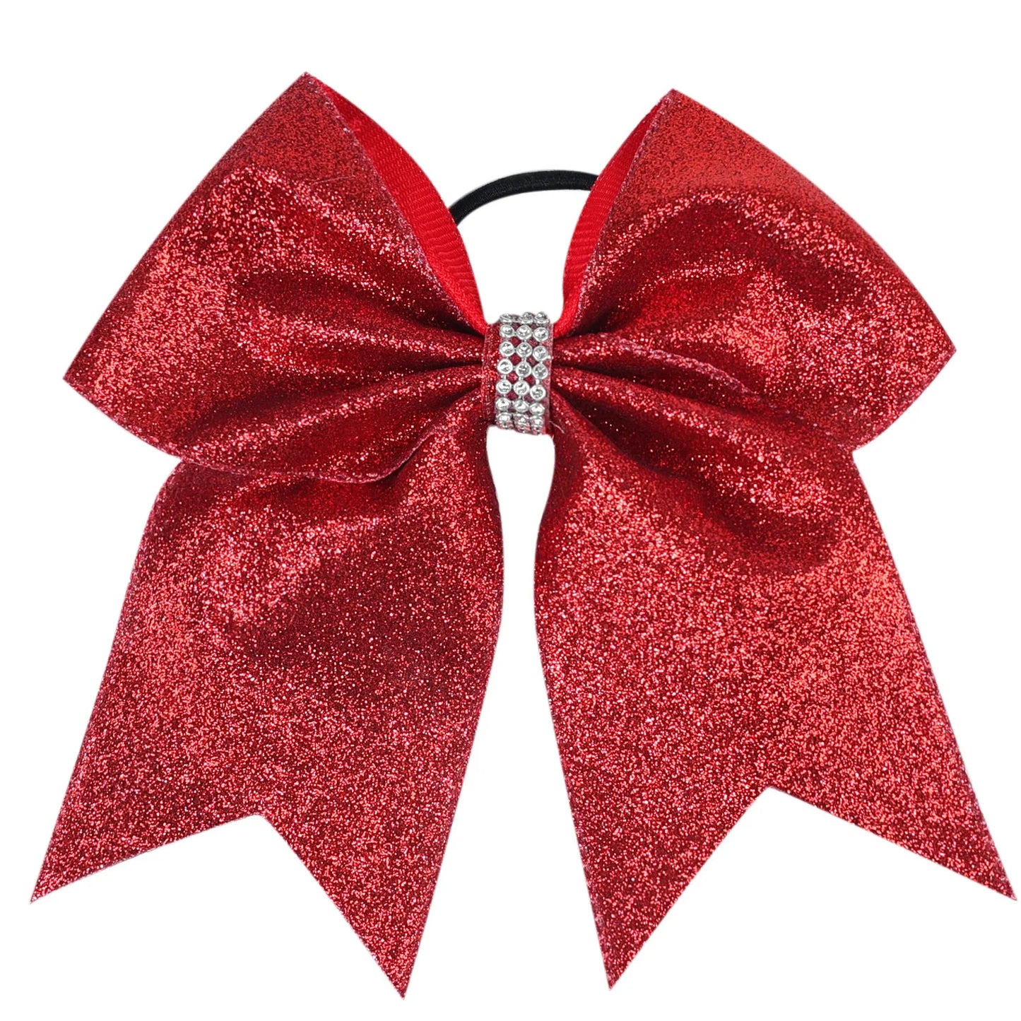 12PCS 7" Girls Large Bling Cheerleading Glitter Hair Bow Elastic Hair Bands Ponytail Holder Hair Ties Women Diamond Hair Accessorie