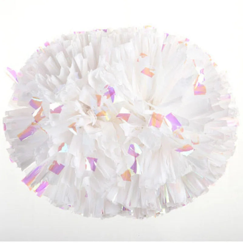 12PC Plastic Handle Metallic Shine Streamer Pompoms Cheerleading Cheering Pom Pom Ball Cheering Dance Decorator Club Sport Supply