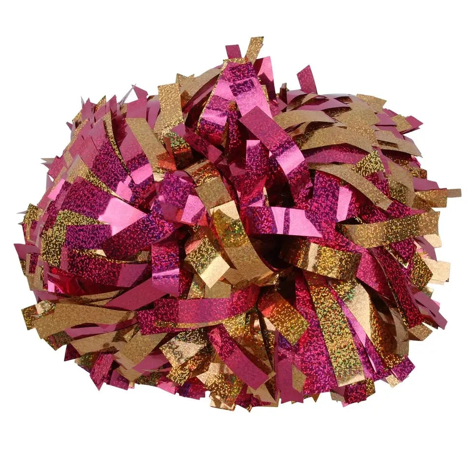 12PIECE,cheerleader Baton Handle Pom Pom Pom Metallic Pink Holographic with Silver Holographic