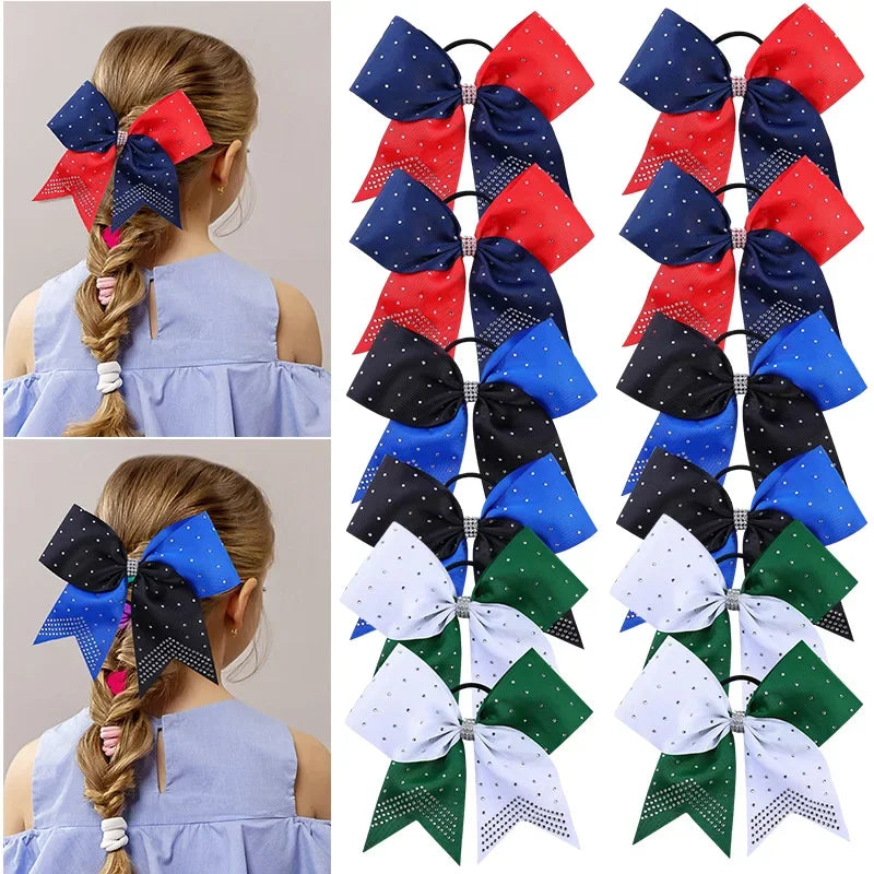 Oaoleer 12Pcs/set New 8" Cheer Bow For Women Girls Grosgrain Ribbon Hair Rope Hair Ties Elastic Rubber Band Girl Pigtail Holder