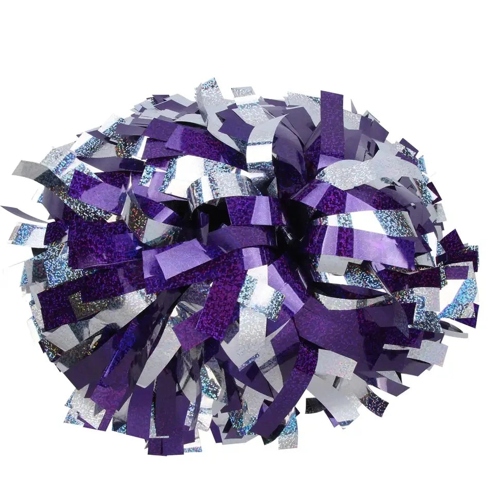 12PIECE,cheerleader Baton Handle Pom Pom Pom Metallic Pink Holographic with Silver Holographic