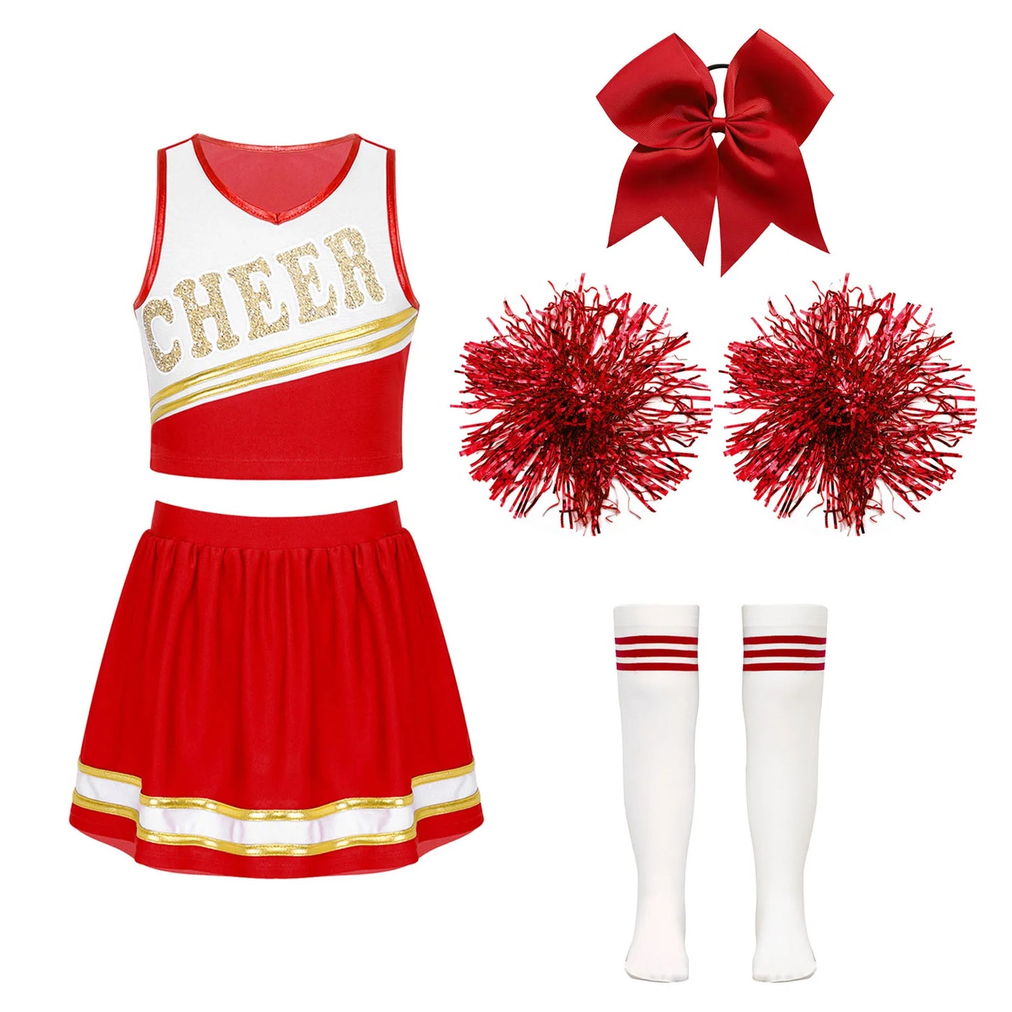 Girls Preppy Style Cosplay Cheering Team Costume with Hand Flowers Schoolgirl Roleplay Cheerleading Costumes Cheer Clothes