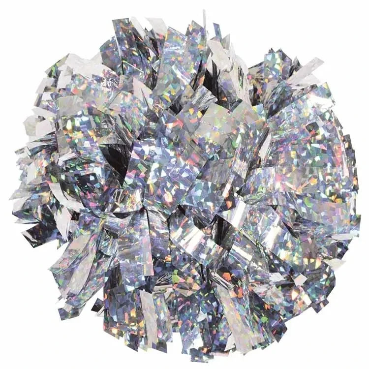 12PIECE,cheerleader Baton Handle Pom Pom Pom Metallic Pink Holographic with Silver Holographic