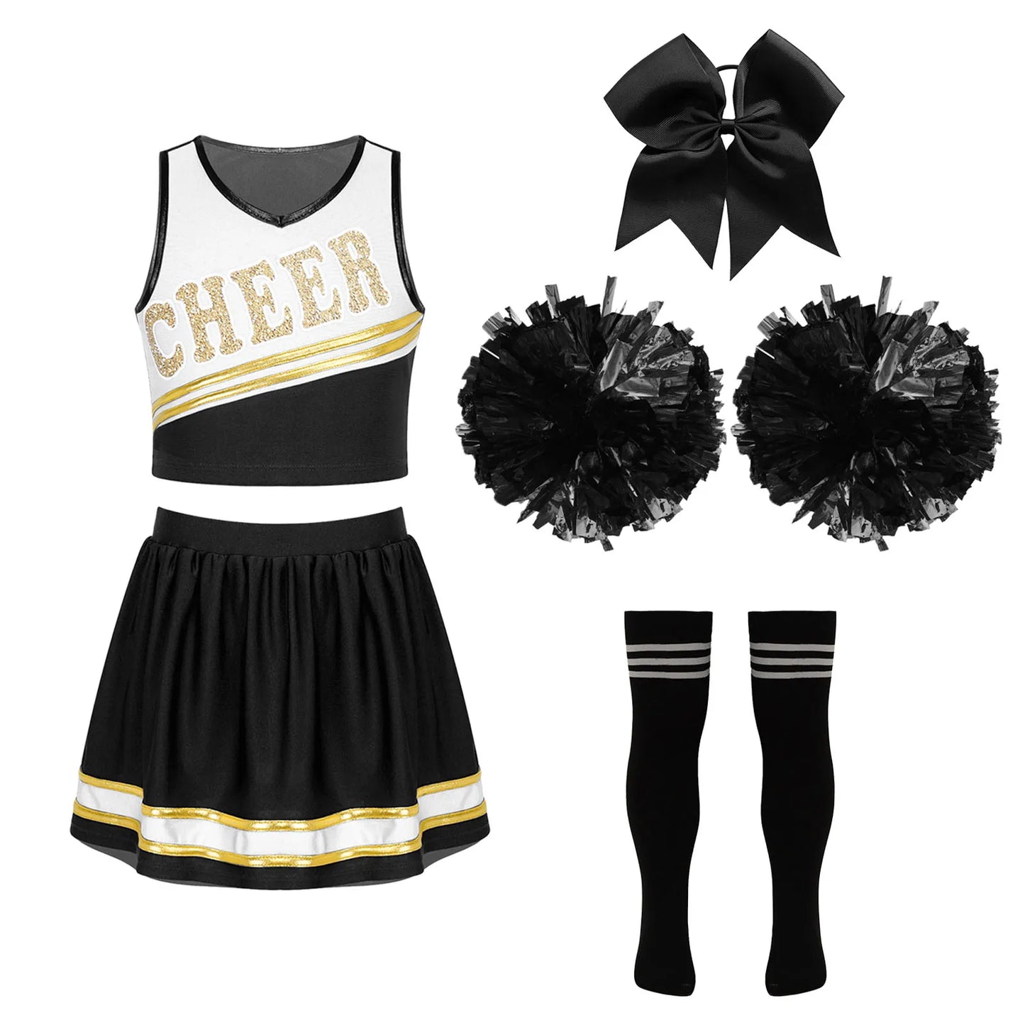 Girls Preppy Style Cosplay Cheering Team Costume with Hand Flowers Schoolgirl Roleplay Cheerleading Costumes Cheer Clothes