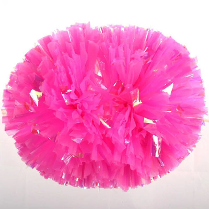 12PC Plastic Handle Metallic Shine Streamer Pompoms Cheerleading Cheering Pom Pom Ball Cheering Dance Decorator Club Sport Supply