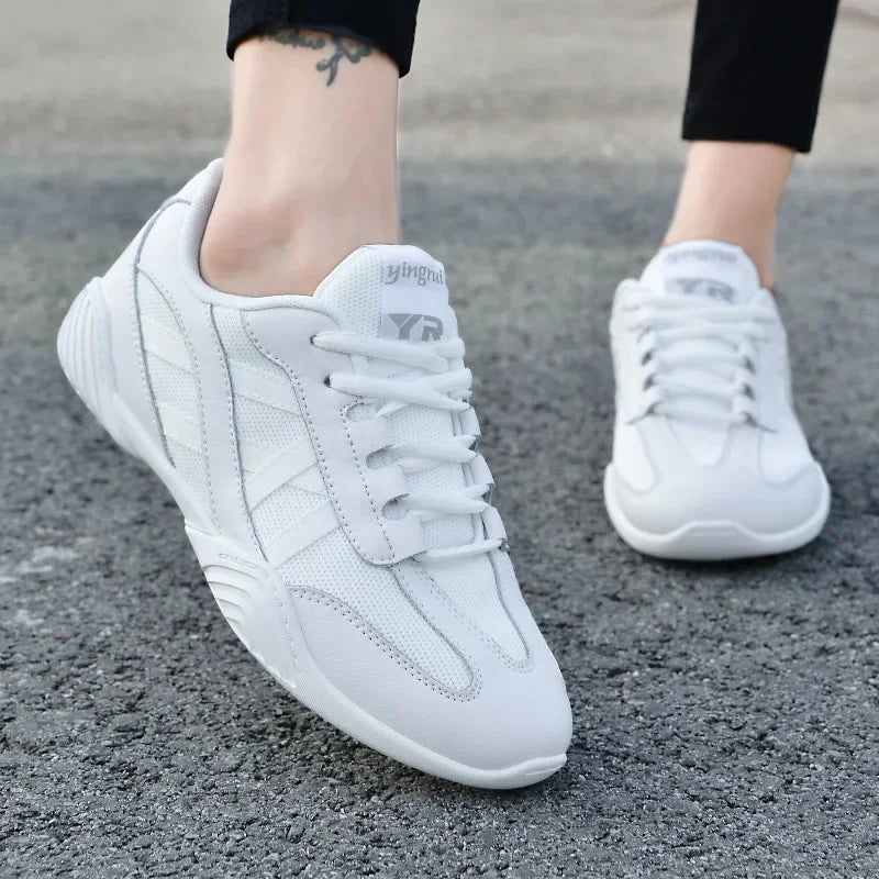 Breathable Sneakers Mesh Dance Shoe Fitness Athletic Aerobics Shoes Cheerleading Training Shoe Women white Running Shoes